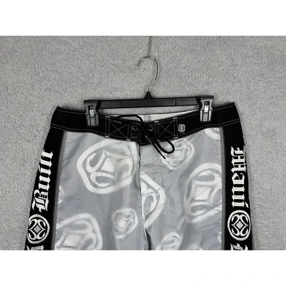 Maui Built Boardshorts Surf Swim Shorts Black/Wihite Logo Print Lace Up Mens 34 - Picture 4 of 10